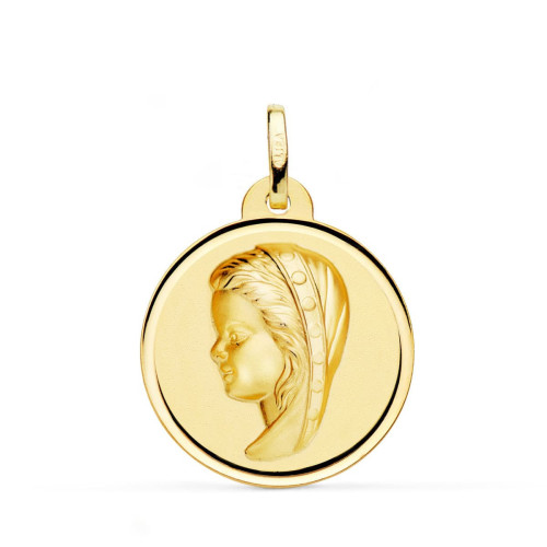 18K Medalla Oro Amarillo Virgen Niña Bisel 24 Mm