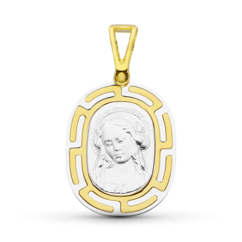 18K Medalla Oro Bicolor Virgen Niña 22X16 Mm