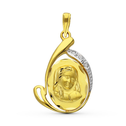 18K Medalla Oro Amarillo Virgen Niña 26X17 Mm