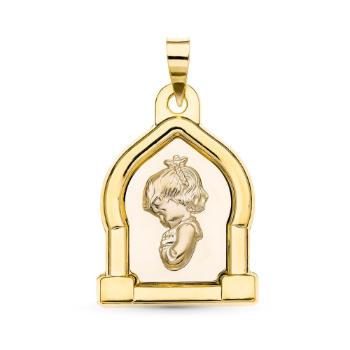 18K Medalla Oro Amarillo Virgen Niña 23X19 Mm