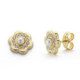 18K Pendientes Oro Amarillo Flor Circonitas Y Perla 3 Mm