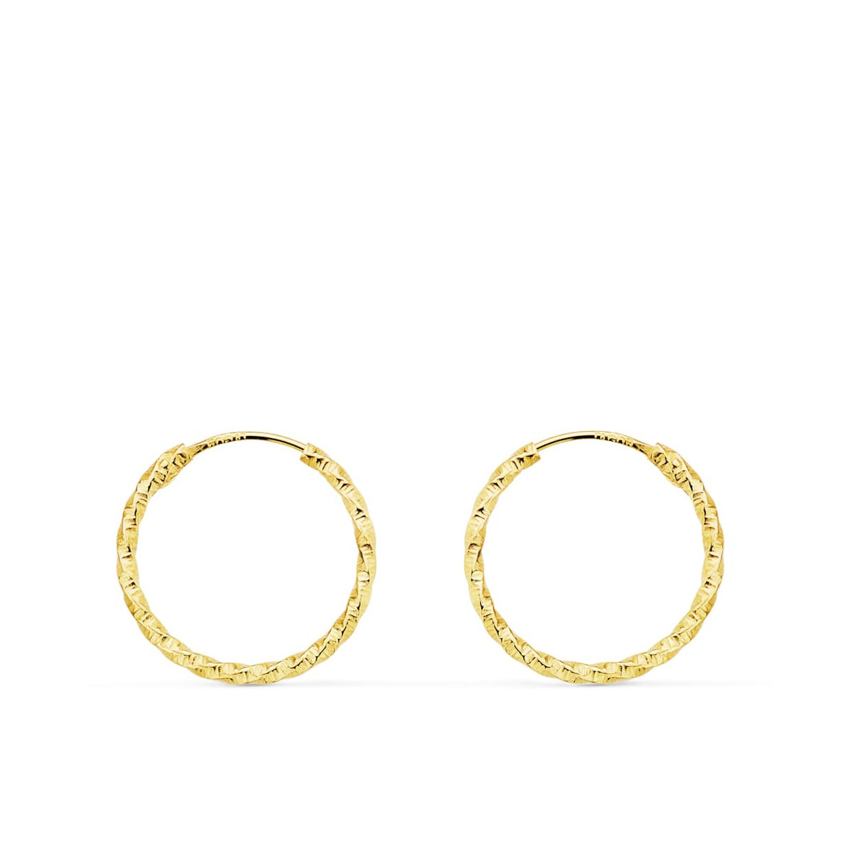 18K Aros Oro Amarillo Huecos Retorcidos Con Tallado 15X1.30 Mm