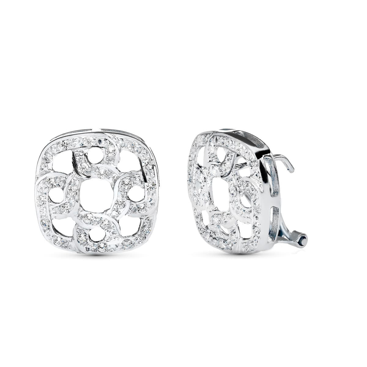 18K Pendientes Oro Blanco Juego Novia 16X16 Mm Cierre Omega