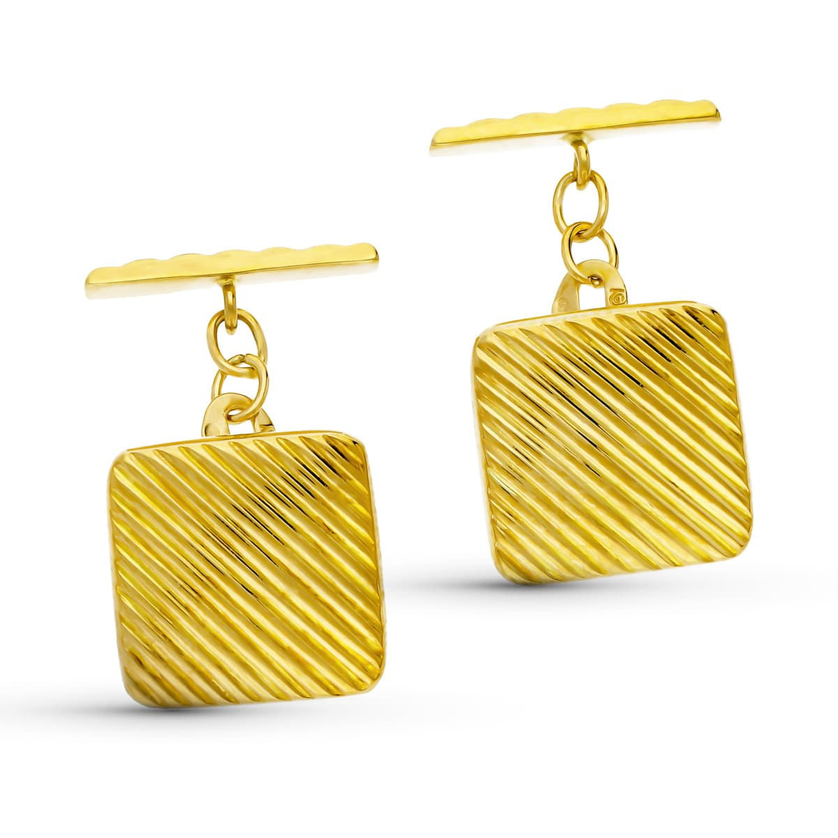 18K Gemelos Oro Amarillo Gallones Cuadrados 14X14 Mm