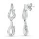 18K Pendientes Oro Blanco Juego Novia Doble Cuerpo Circonitas 26X7 Mm Presion