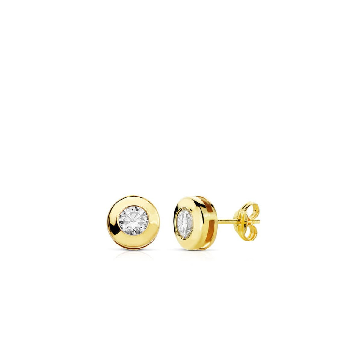 18K Pendientes Oro Amarillo Chaton Circonita 8.5 Mm