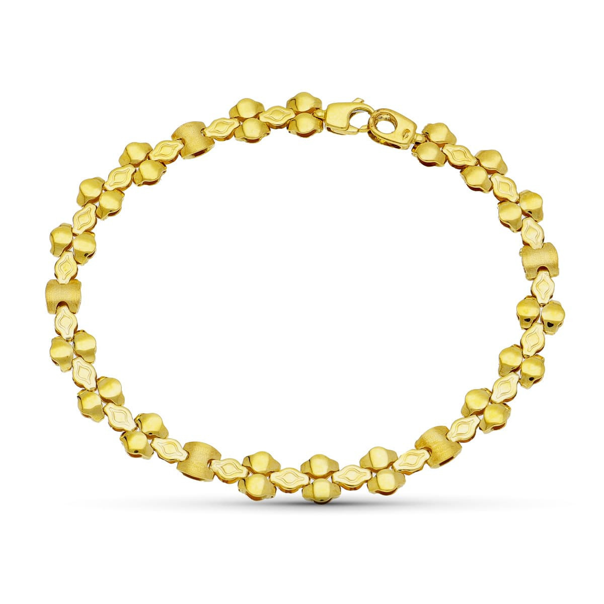 18K Pulsera Oro Amarillo Mate Y Briilo