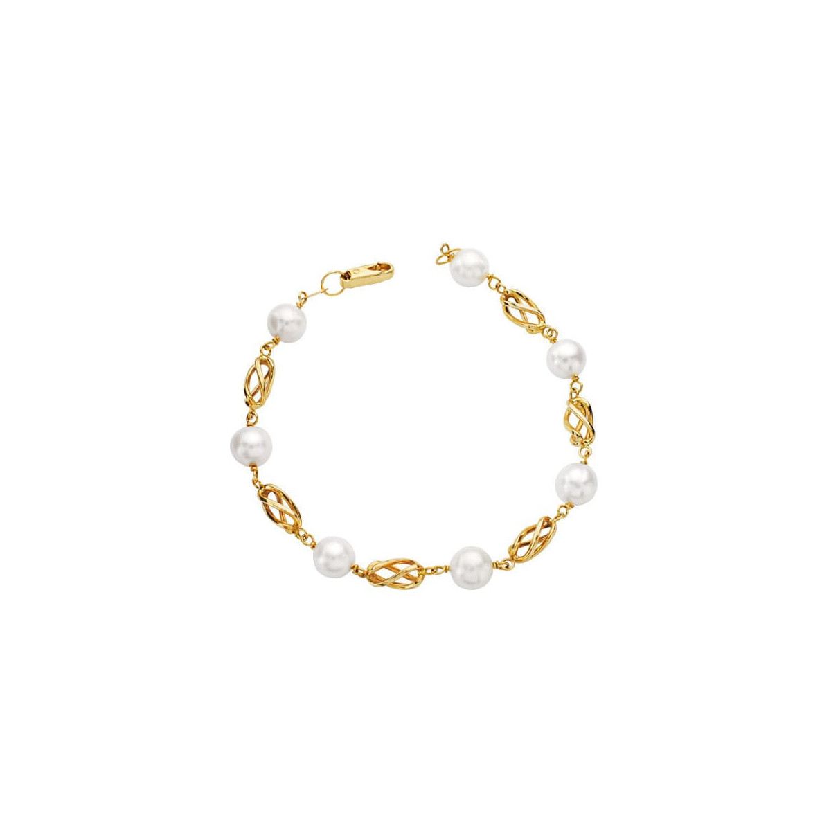 18K Pulsera Perla Y Jaula 19.5 Cm