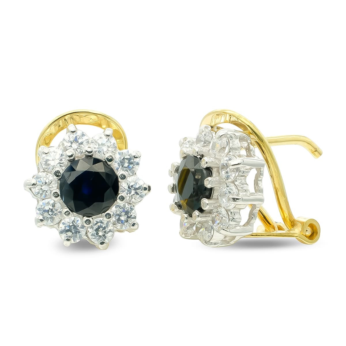 18K Pendientes Oro Bicolor Zafiro 5 Mm Circonitas