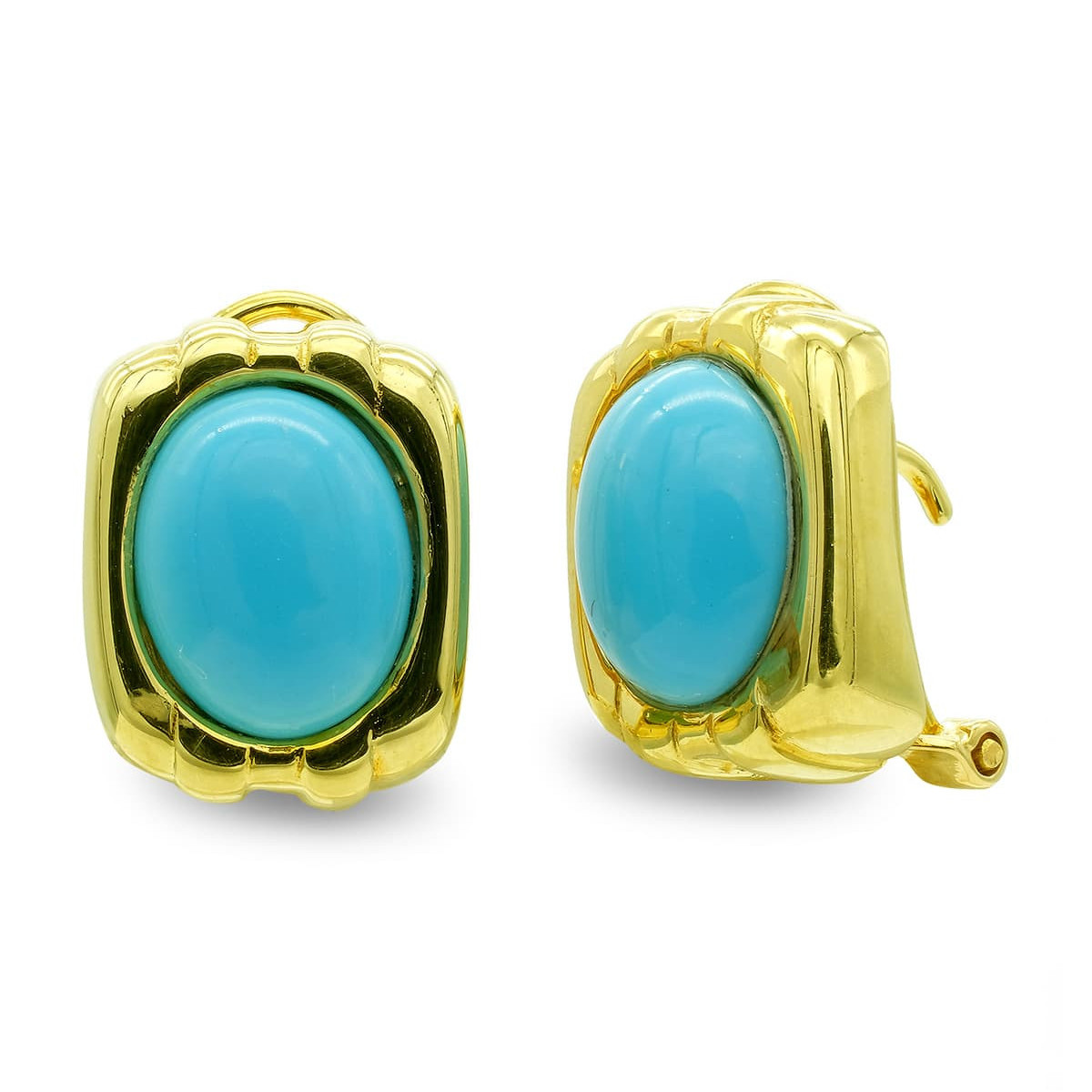 18K Pendientes Oro Amarillo Turquesa Oval