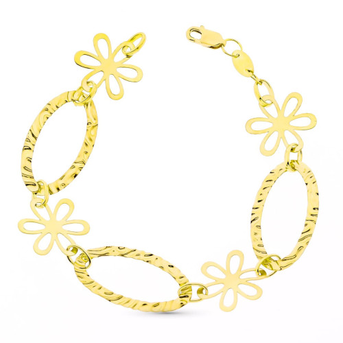 18K Pulsera Eslabones Y Flores 5.65 Gr