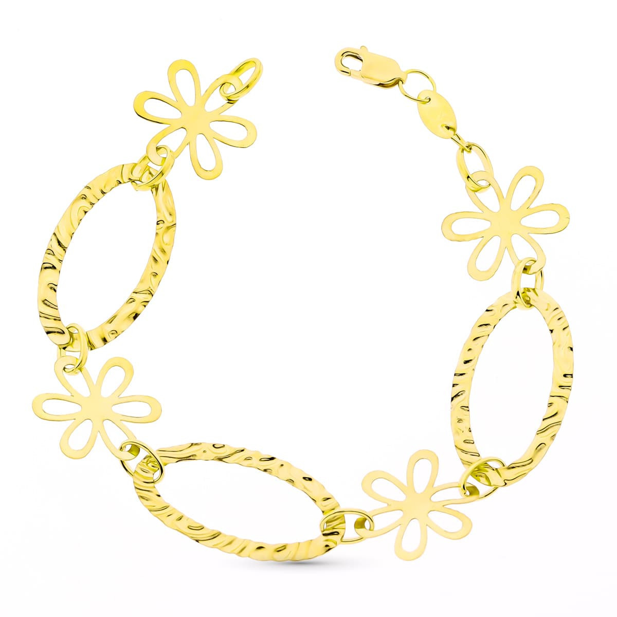 18K Pulsera Eslabones Y Flores 5.65 Gr