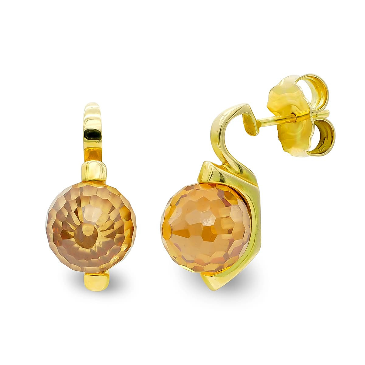 18K Pendientes Oro Amarillo Piedra Color Topacio 10 Mm