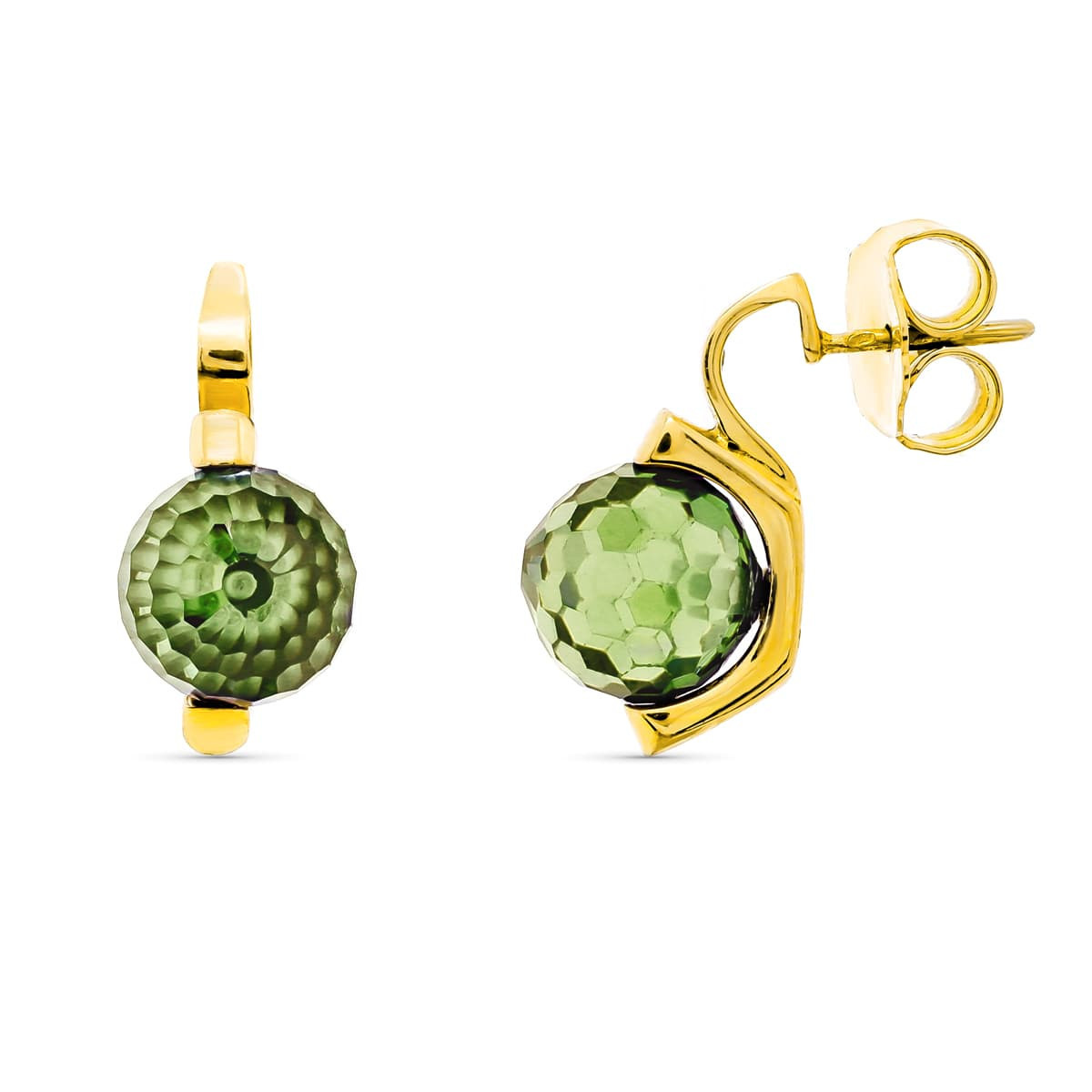 18K Pendientes Oro Amarillo Piedra Color Verde 10 Mm