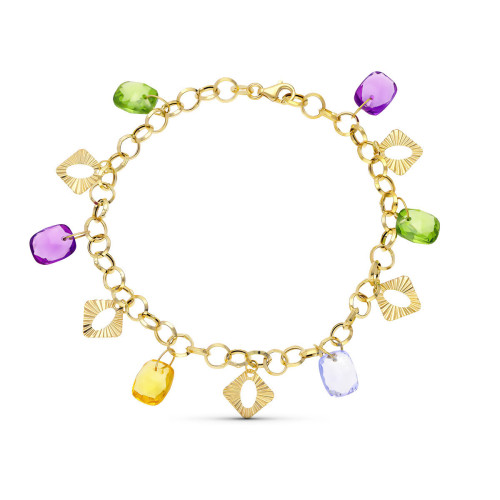 18K Pulsera Oro Amarillo Piedras Color