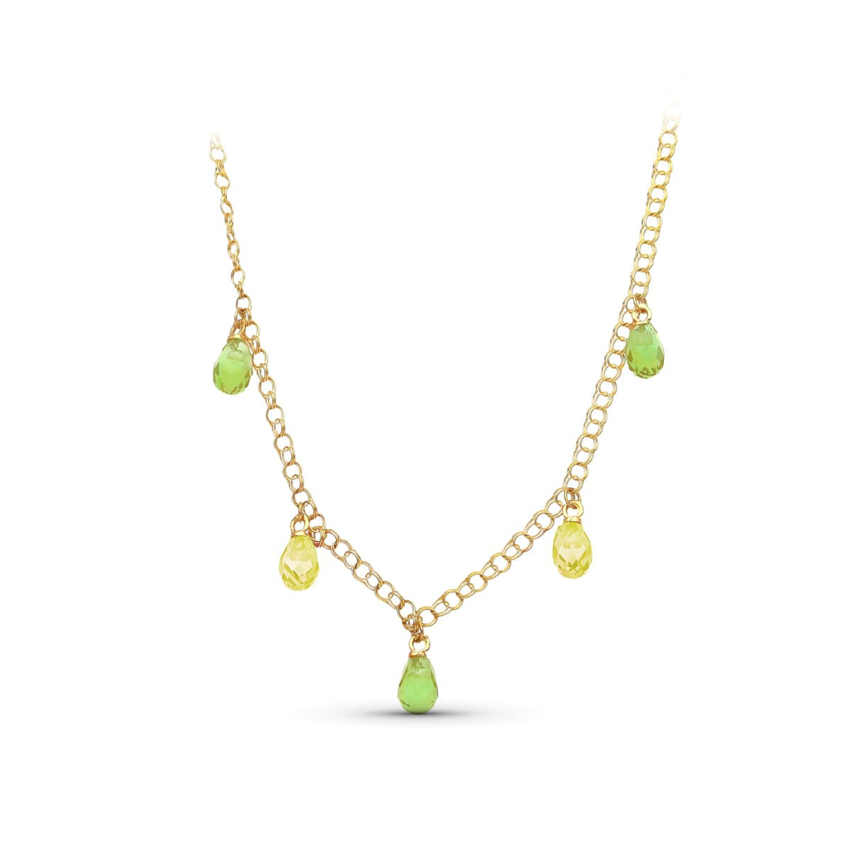 18K Gargantilla Oro Amarillo Lagrimas Piedras Color Verde-Topacio