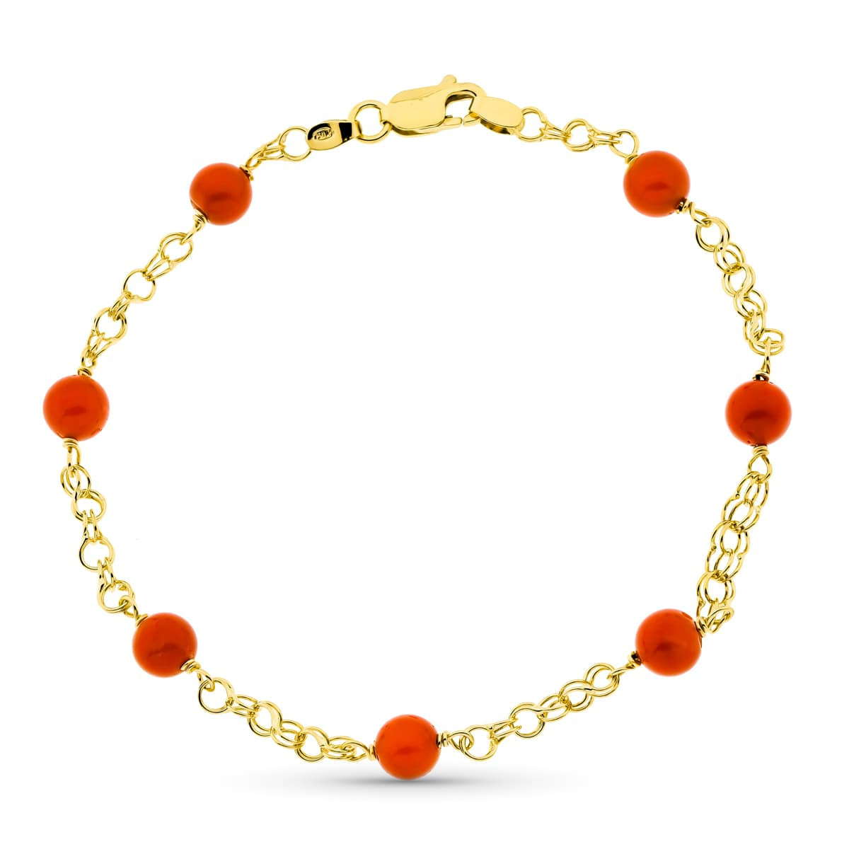 18K Pulsera Oro Amarillo Jaula Coral Fino Cerdeña 5 Mm 20 Cm