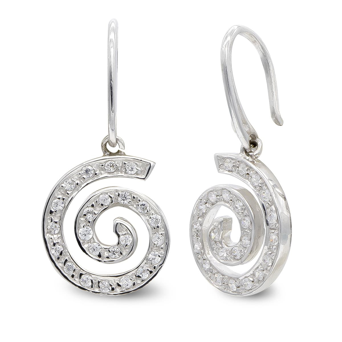 18K Pendientes Oro Blanco Circonitas Espiral. 15X13 Mm