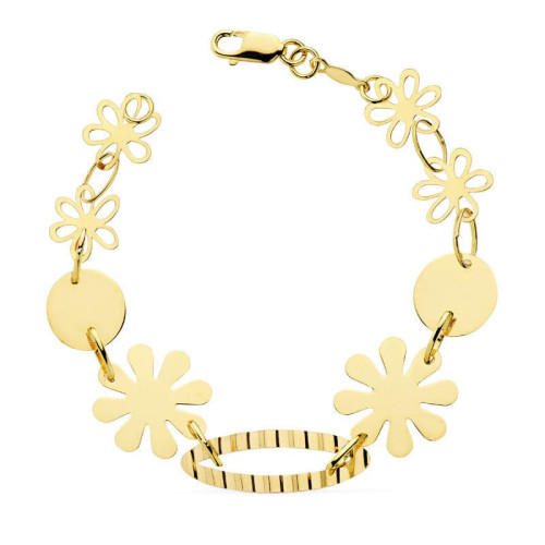 18K Pulsera Flores Chapitas 20Cm