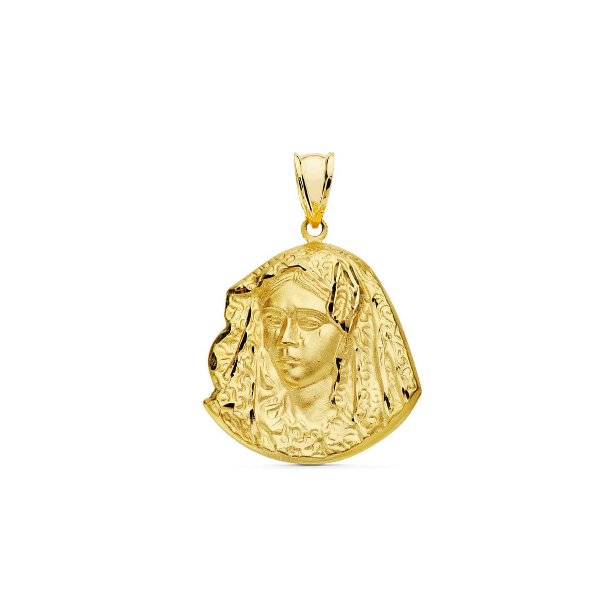 18K Medalla Virgen Macarena Silueta 28X24 Mm