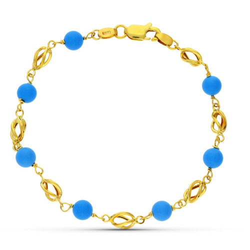 18K Pulsera Oro Amarillo Jaula Turquesa 17 Cm