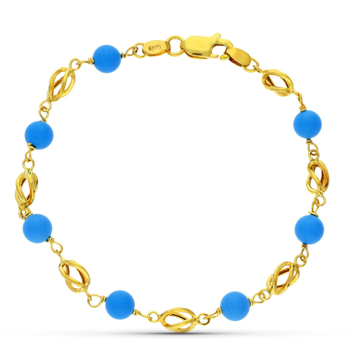 18K Pulsera Oro Amarillo Jaula Turquesa 17 Cm