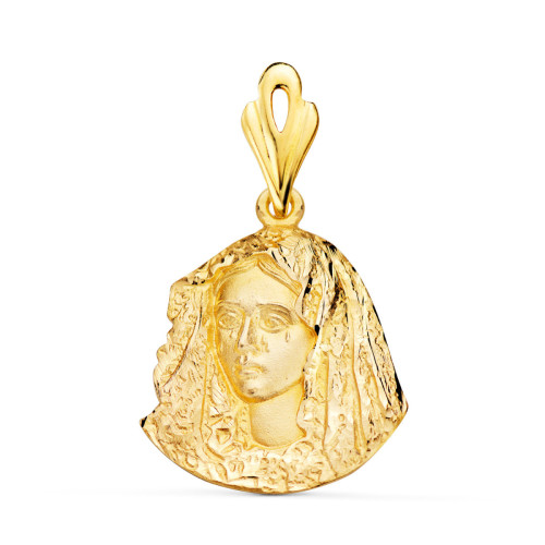 18K Medalla Oro Amarillo Silueta Virgen Macarena 21X20 Mm