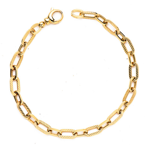 18K Pulsera Oro Amarillo Hueca Eslabones Estriados Ancho 5,2 Mm. Largo: 19,5 Cm