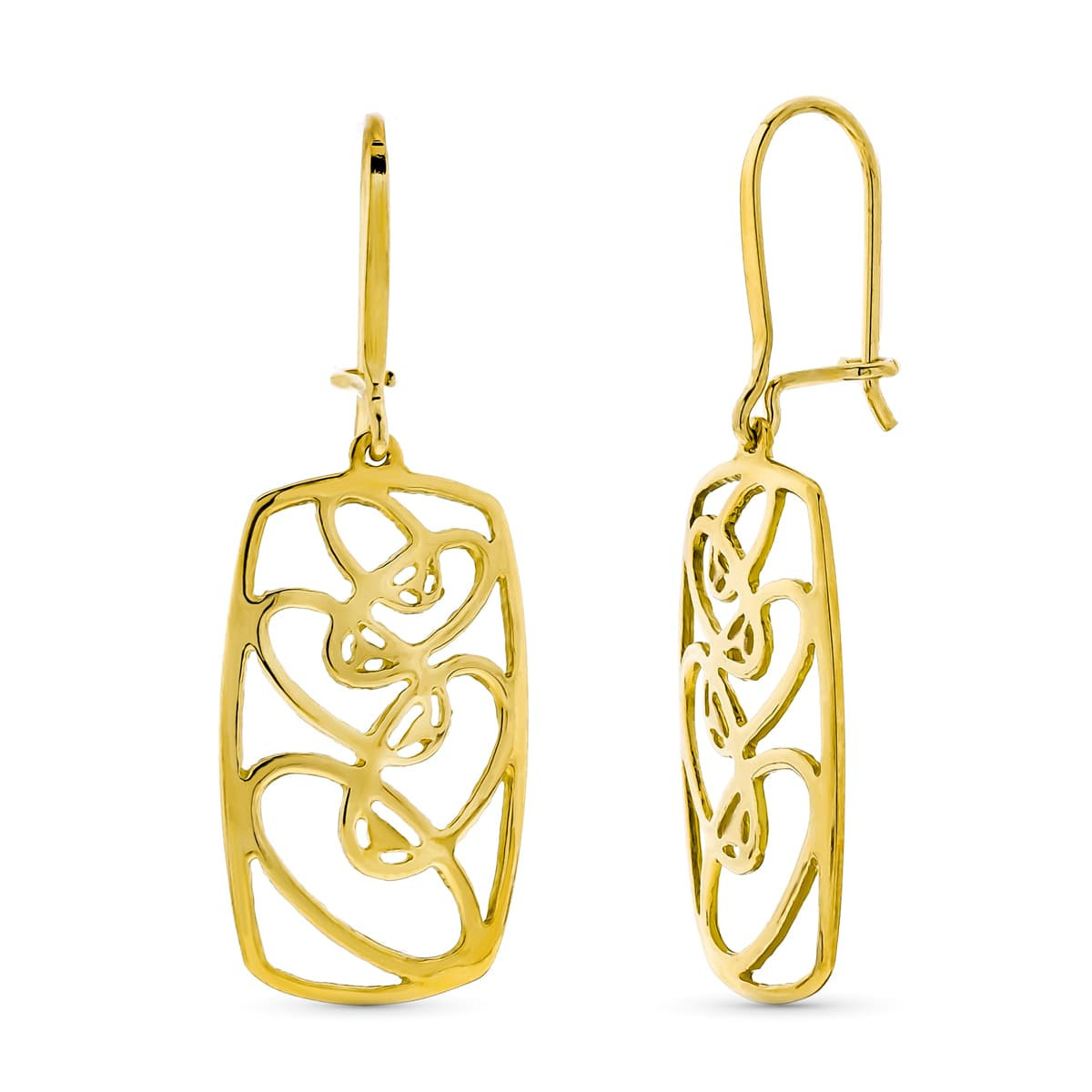 18K Pendientes Oro Amarillo Largos Rectangulares Calados