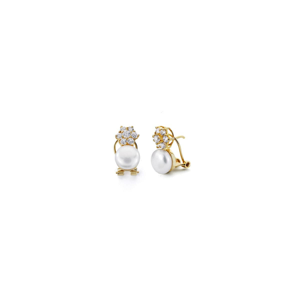 18K Pendientes Perla Y Circonitas Omega15X8 Mm