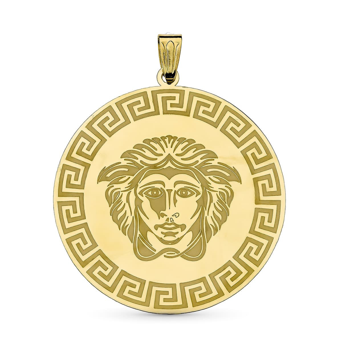 18K Colgante Medusa Oro Amarillo  Greca 32X30 Mm