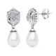 18K Pendientes Perla Oro Blanco Circonitas Presion