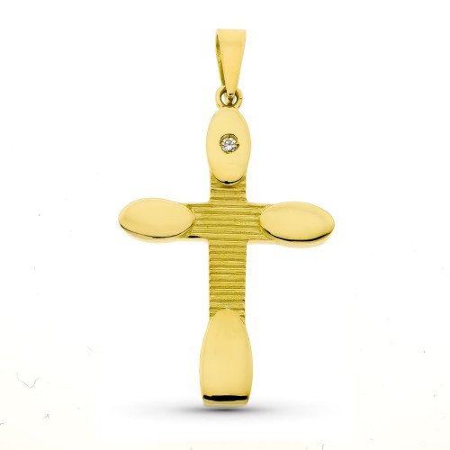 18K Cruz Oro Amarillo Circonitas 34X22 Mm