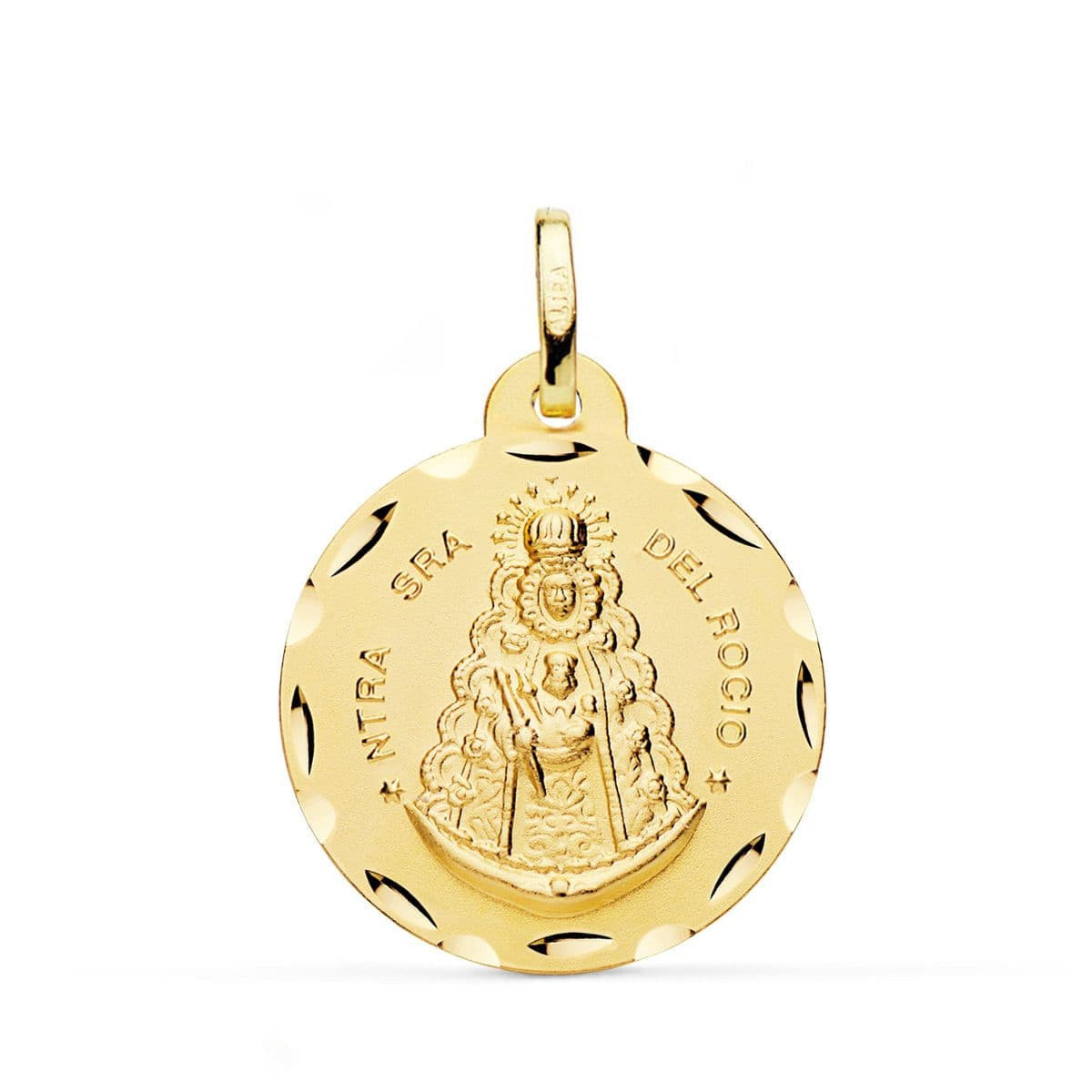 18K Medalla Virgen Del Rocio Tallada 24 Mm