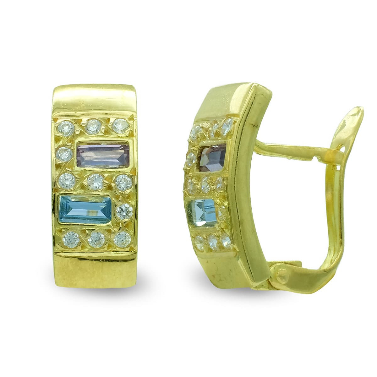 18K Pendientes Oro Amarillo Rectangular Con Circonitas