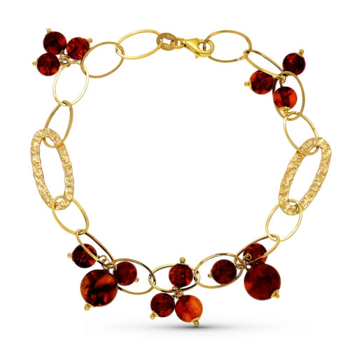 18K Pulsera Oro Amarillo Eslabones Y Piedras