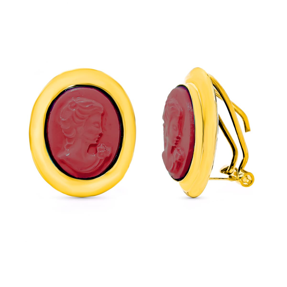 18K Pendientes Oro Amarillo Camafeo Coral