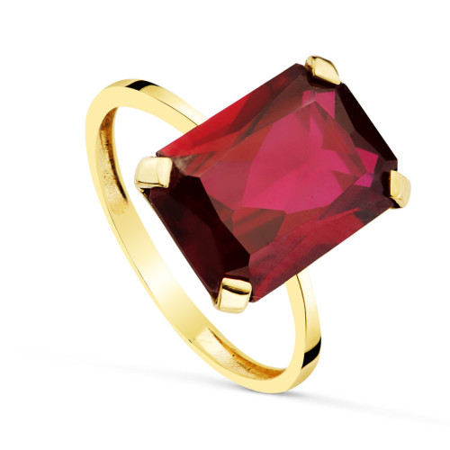 18K Sortija Oro Amariilo Piedra Rubi Spinel 14 X 10 Mm. Ancho Cuerpo: 2Mm