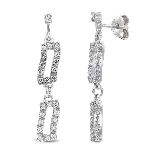 18K Pendientes Oro Blanco Largos Y Circonitas