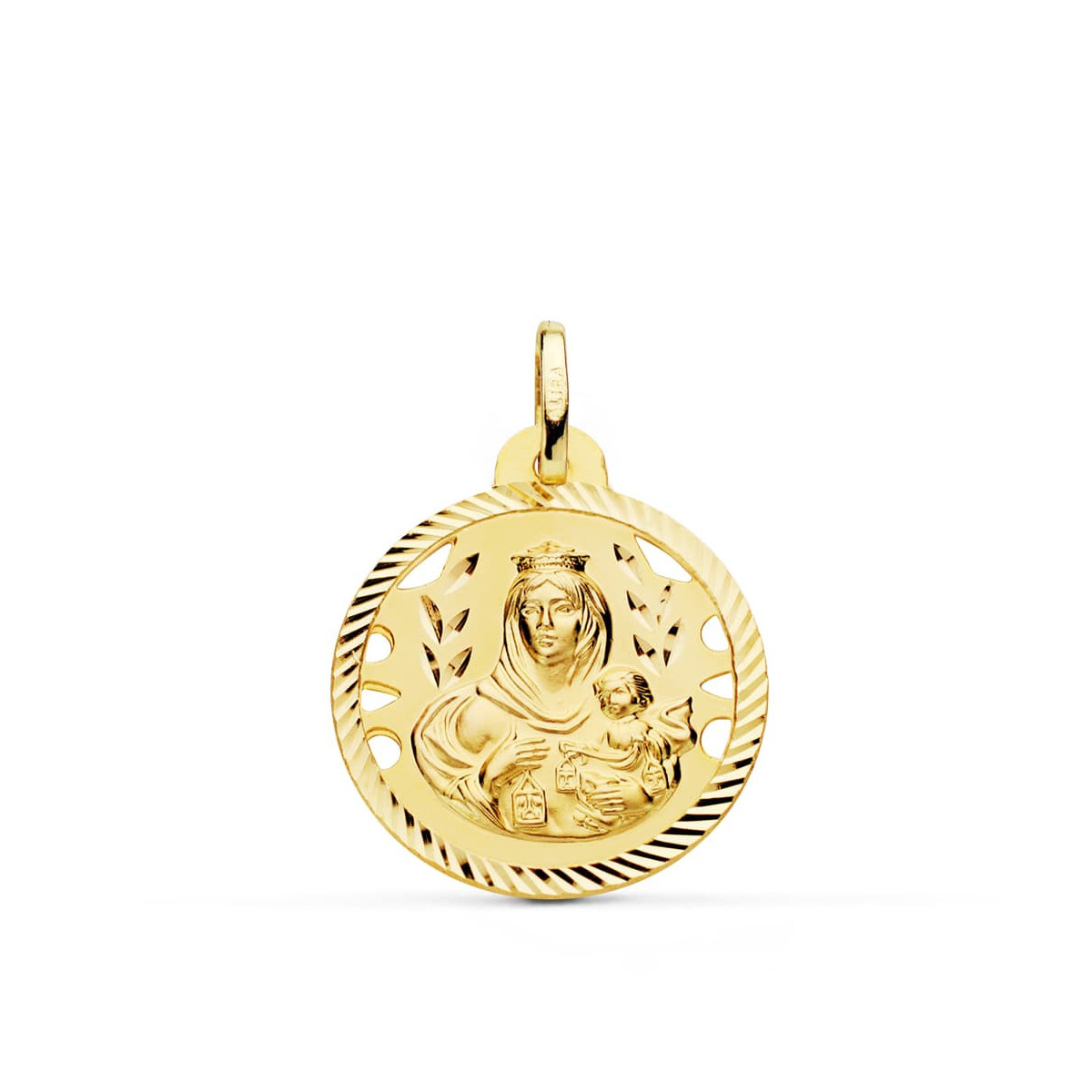 18K Medalla Virgen Del Carmen Calada Helice 22 Mm