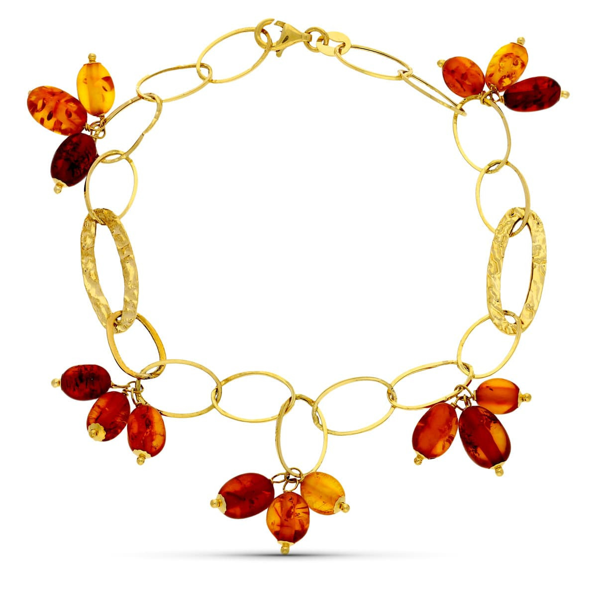 18K Pulsera Oro Amarillo Eslabones Y Piedras