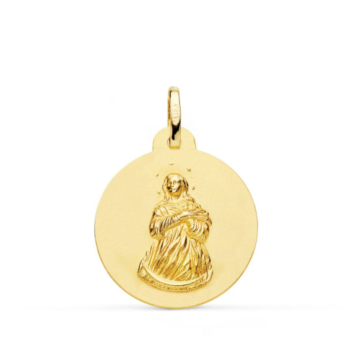 18K Medalla Virgen Inmaculada Matizada Lisa 22 Mm