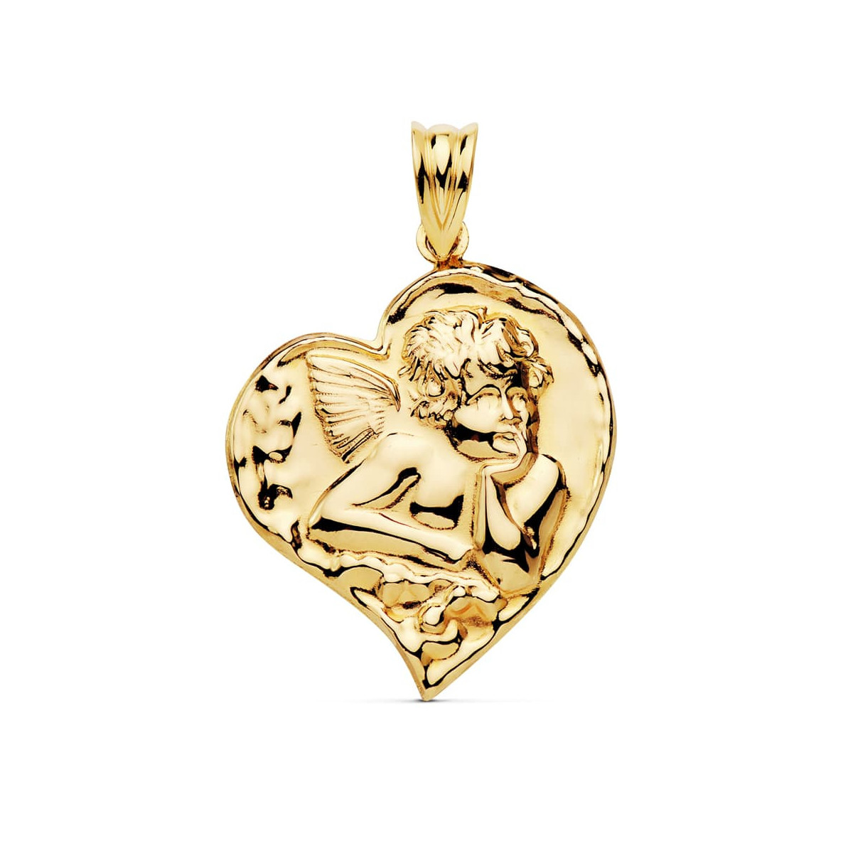 18K Colgante Oro Amarillo Angelito Corazon 25X22 Mm