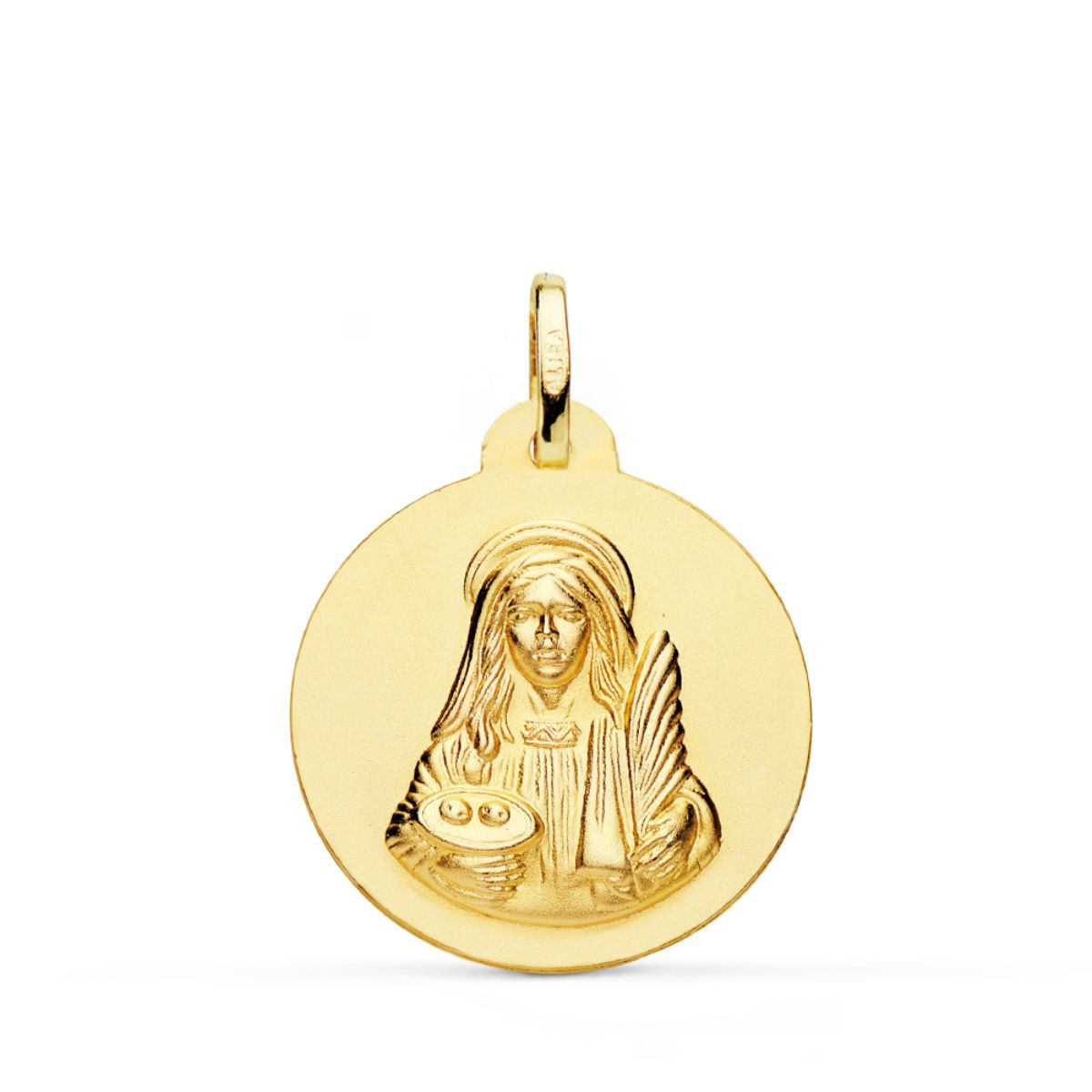 18K Medalla Oro Amarillo Santa Lucia Lisa Matizada 22 Mm