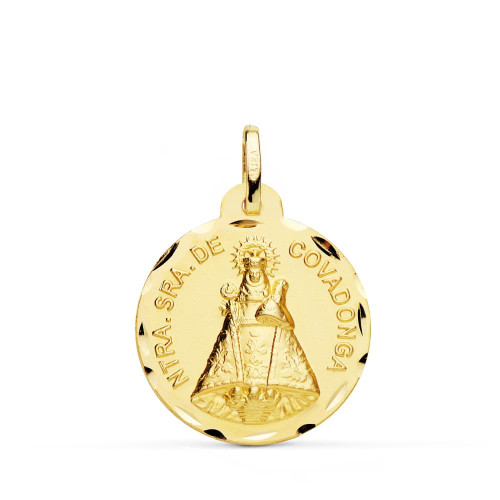 18K Medalla De La Virgen De Covadonga 22 Mm Tallada