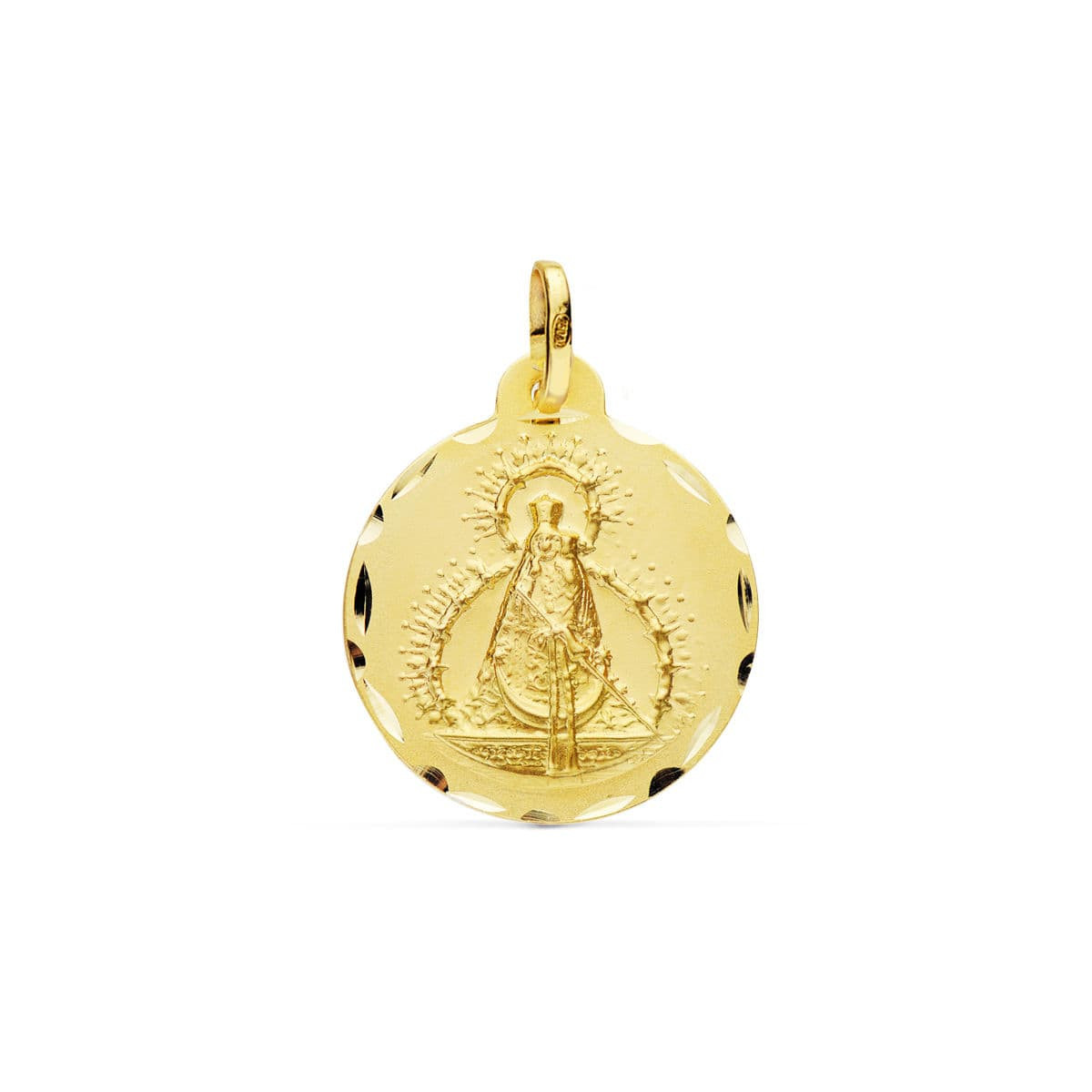 18K Medalla Oro Amarillo Virgen De La Cabeza Tallada 22 Mm