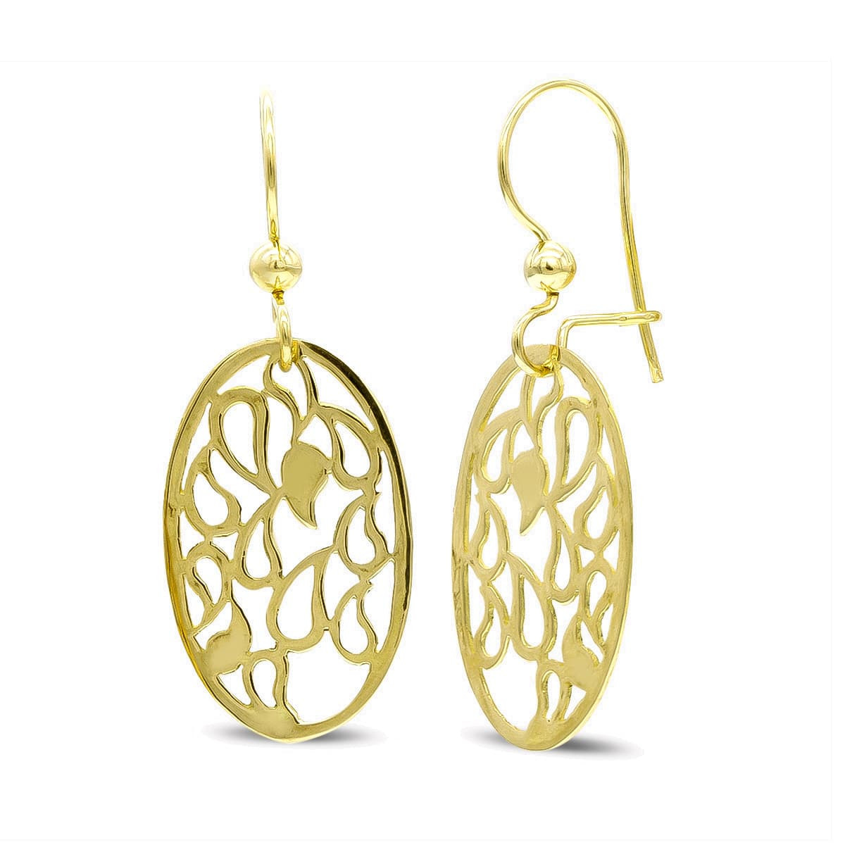 18K Pendientes Oro Amarillo Largos Oval Calados