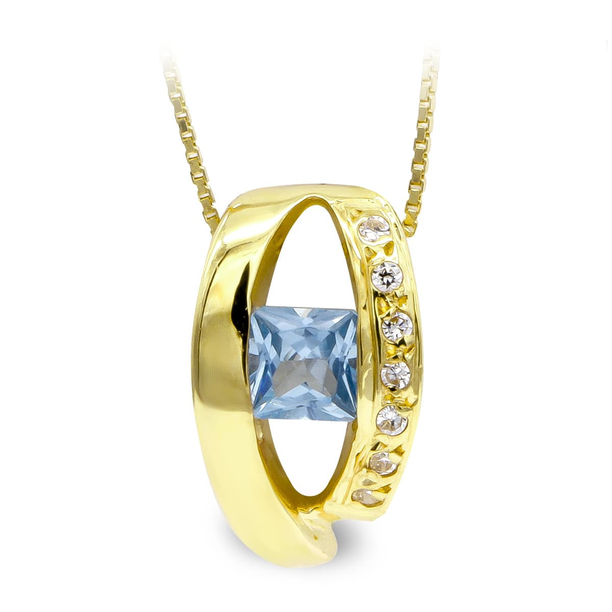 18K Gargantilla Oro Amarillo Piedra Azul Y Circonita