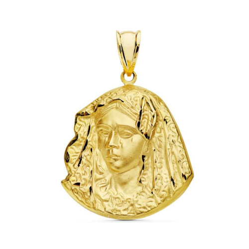 18K Medalla Oro Amarillo Virgen De La Macarena Silueta 24 X 19  Mm