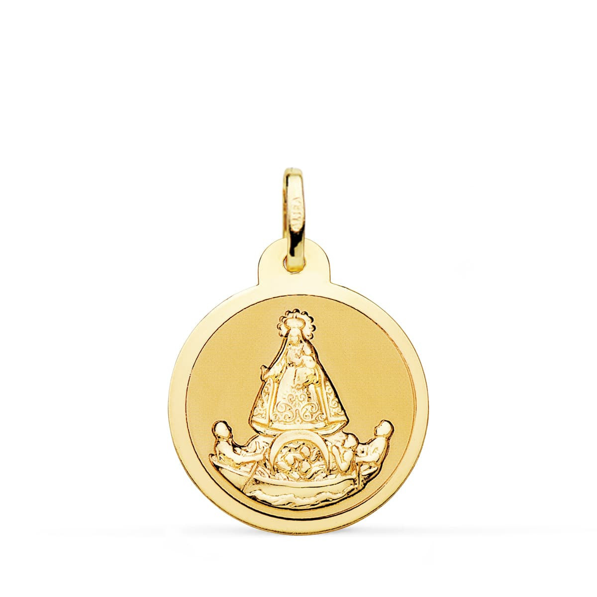 18K Medalla Virgen De La Caridad Del Cobre Balsa Brillo 20 Mm